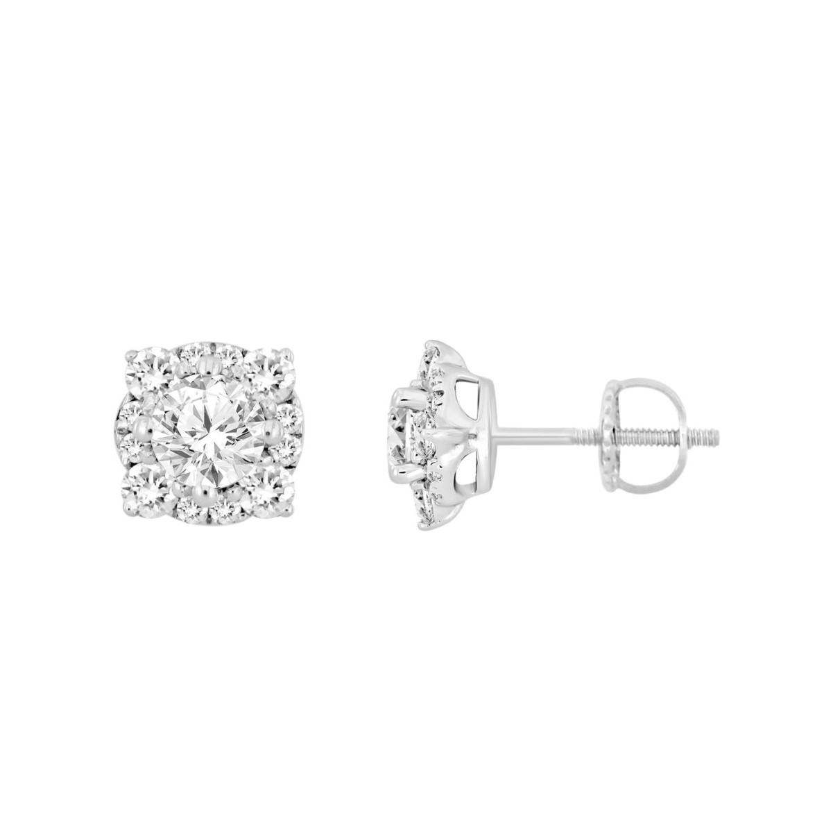 18K WHITE GOLD 3/4CT ROUND DIAMOND LADIES EARRINGS(CENTER STONE ROUND DIAMOND 1/4CT)