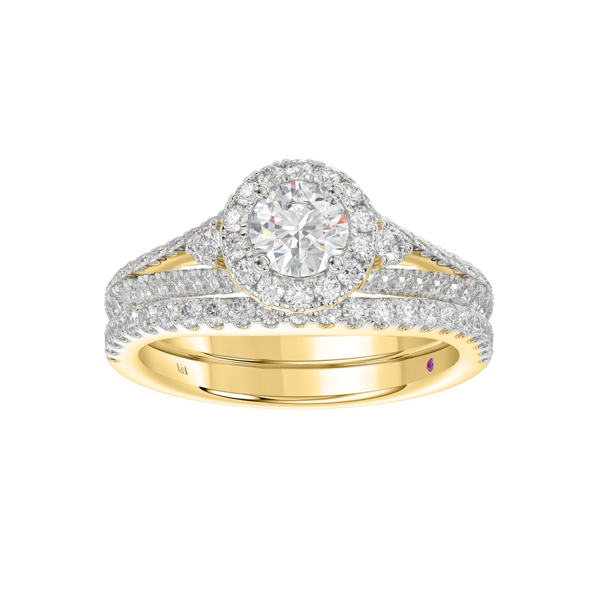 18K YELLOW GOLD 1 1/2CT ROUND DIAMOND LADIES BRIDAL SET(CENTER STONE ROUND DIAMOND 1/2CT)