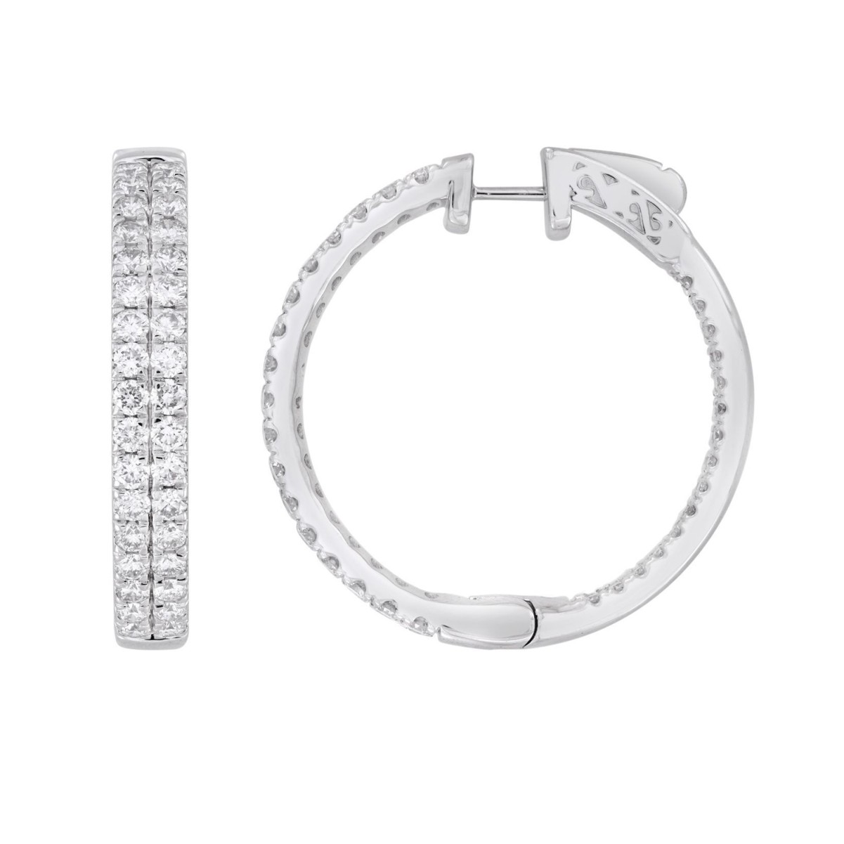 18K WHITE GOLD 3CT ROUND DIAMOND LADIES HOOPS EARRINGS 