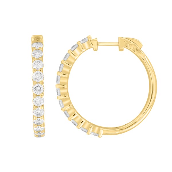 18K YELLOW GOLD 2CT ROUND DIAMOND LADIES HOOPS EAR...