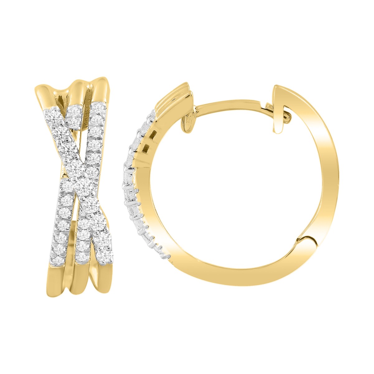 18K YELLOW GOLD 1 1/2CT ROUND DIAMOND LADIES HOOPS EARRINGS 