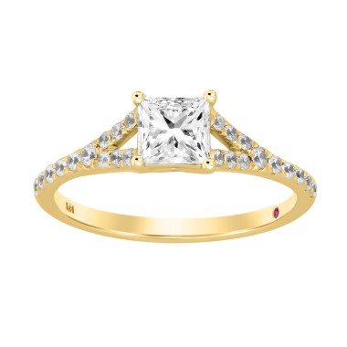 18K YELLOW GOLD 1CT ROUND/PRINCESS DIAMOND LADIES RING(CENTER STONE PRINCESS DIAMOND 3/4CT)