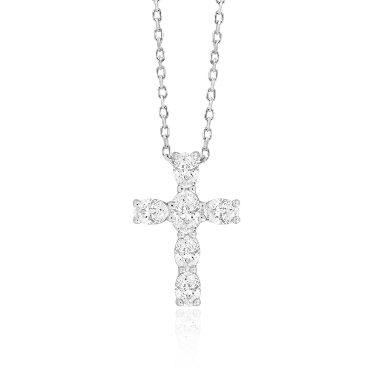 18K WHITE GOLD 1CT OVAL DIAMOND LADIES PENDANT WITH CHAIN  