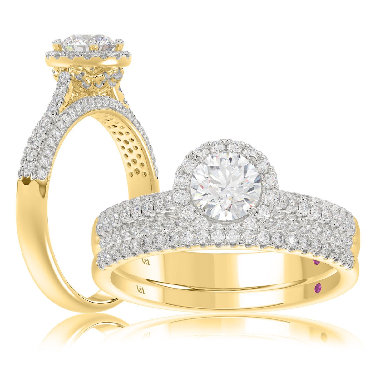 18K YELLOW GOLD 1 1/3CT ROUND DIAMOND LADIES BRIDAL SET(CENTER STONE ROUND DIAMOND 3/4CT)