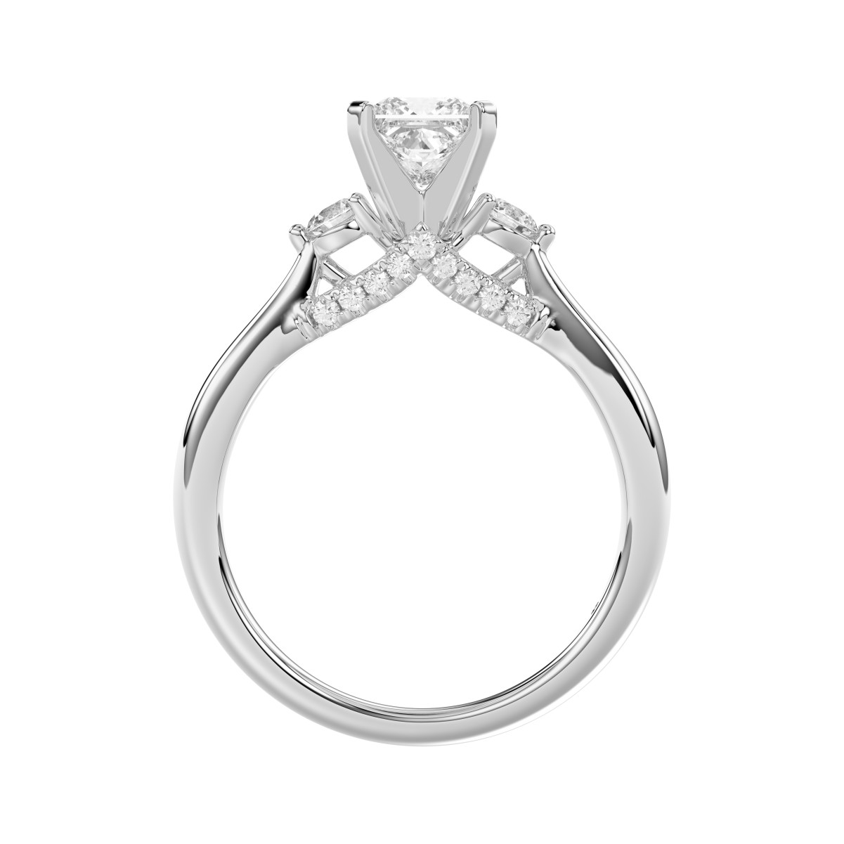 18K WHITE GOLD 1/4CT ROUND/PRINCESS DIAMOND LADIES RING(CENTER STONE PRINCESS DIAMOND 3/4CT)