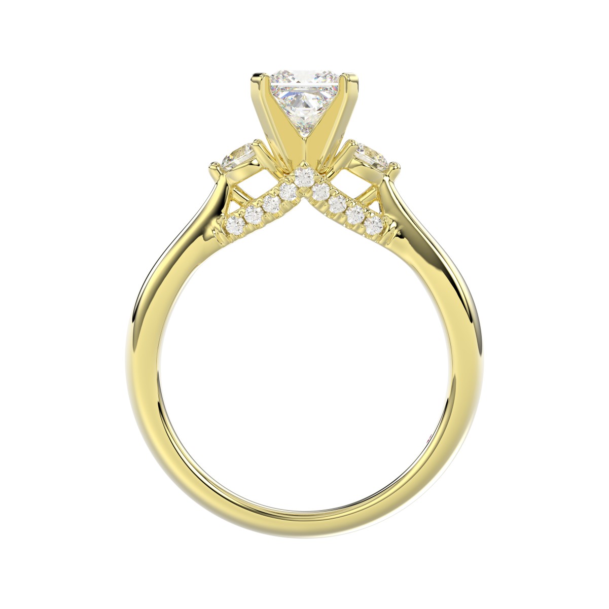 18K YELLOW GOLD 1/4CT ROUND/PRINCESS DIAMOND LADIES RING(CENTER STONE PRINCESS DIAMOND 3/4CT)