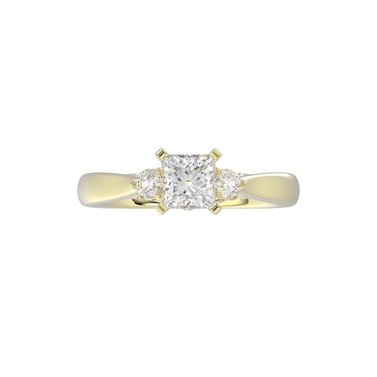 18K YELLOW GOLD 1/4CT ROUND/PRINCESS DIAMOND LADIES RING(CENTER STONE PRINCESS DIAMOND 3/4CT)