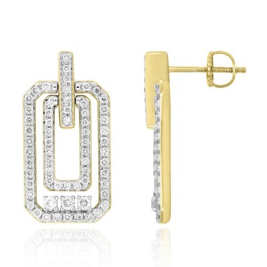 18K YELLOW GOLD 7/8CT ROUND DIAMOND LADIES EARRINGS 