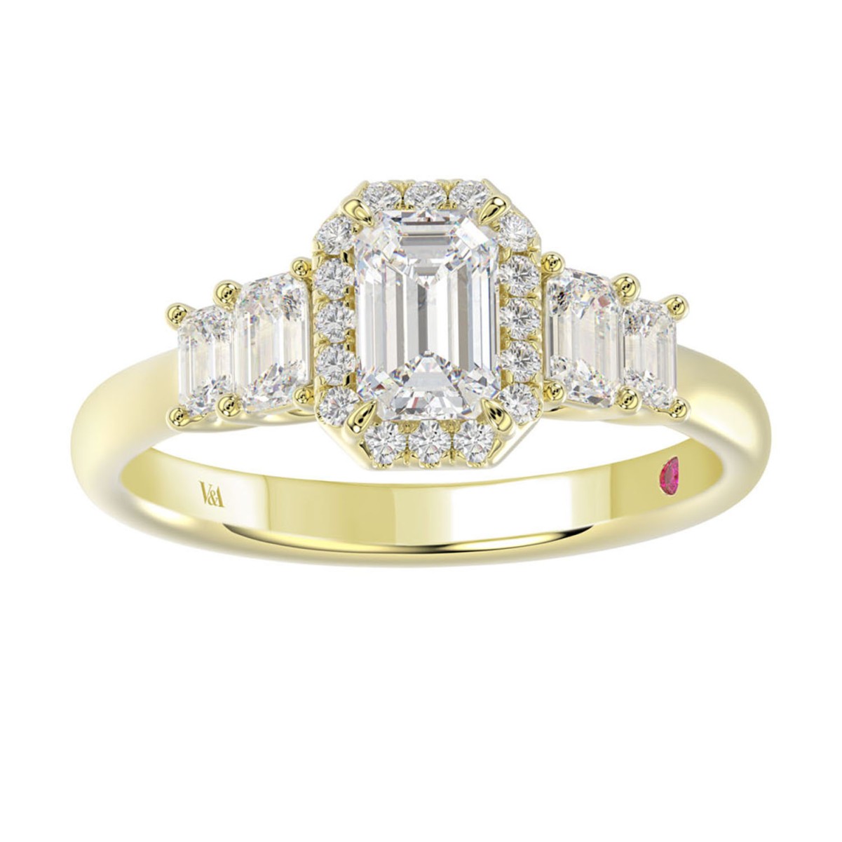 18K YELLOW GOLD 1 1/2CT ROUND/EMERALD DIAMOND LADIES RING(CENTER STONE EMERALD DIAMOND 3/4CT)