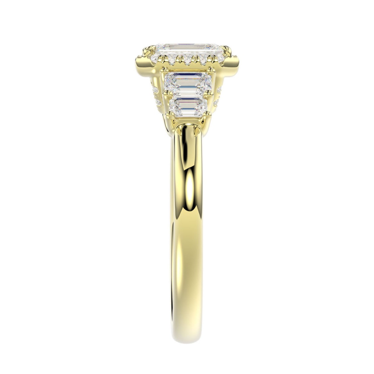 18K YELLOW GOLD 1 1/2CT ROUND/EMERALD DIAMOND LADIES RING(CENTER STONE EMERALD DIAMOND 3/4CT)