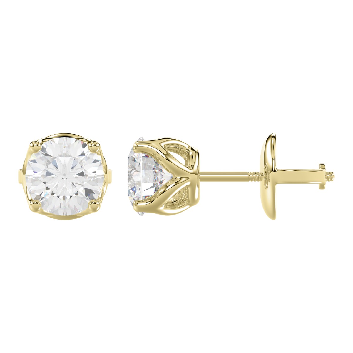 14K YELLOW GOLD 1/2CT ROUND DIAMOND LADIES EARRINGS 