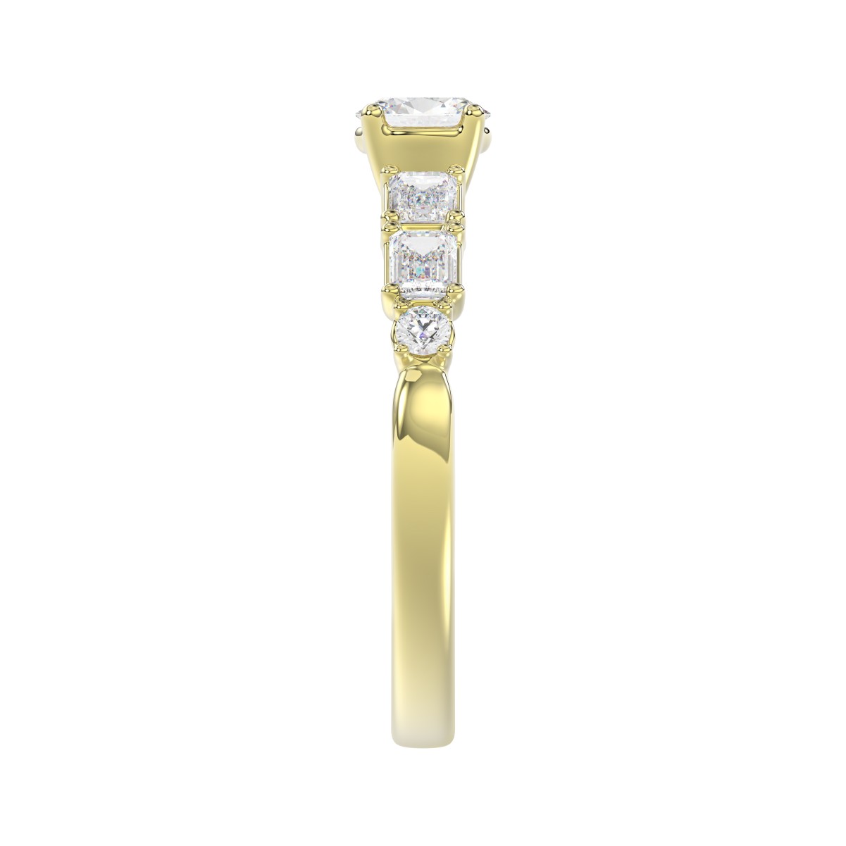 18K YELLOW GOLD 1.00CT ROUND/EMERALD/OVAL DIAMOND LADIES RING (CENTER STONE OVAL DIAMOND 1/3CT)