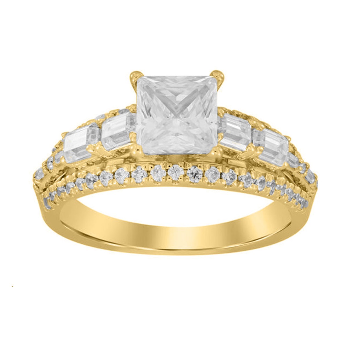 18K YELLOW GOLD 1 3/4CT ROUND/EMERALD/BAGUETTE/PRINCESS DIAMOND SEMI MOUNT LADIES RING  (CENTER STONE PRINCESS DIAMOND 1.00CT)