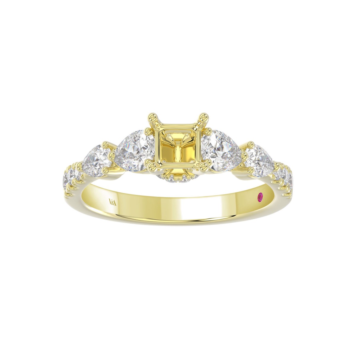 18K YELLOW GOLD 1 1/4CT ROUND/PEAR/PRINCESS DIAMOND LADIES RING (CENTER STONE PRINCESS DIAMOND 1/2CT)