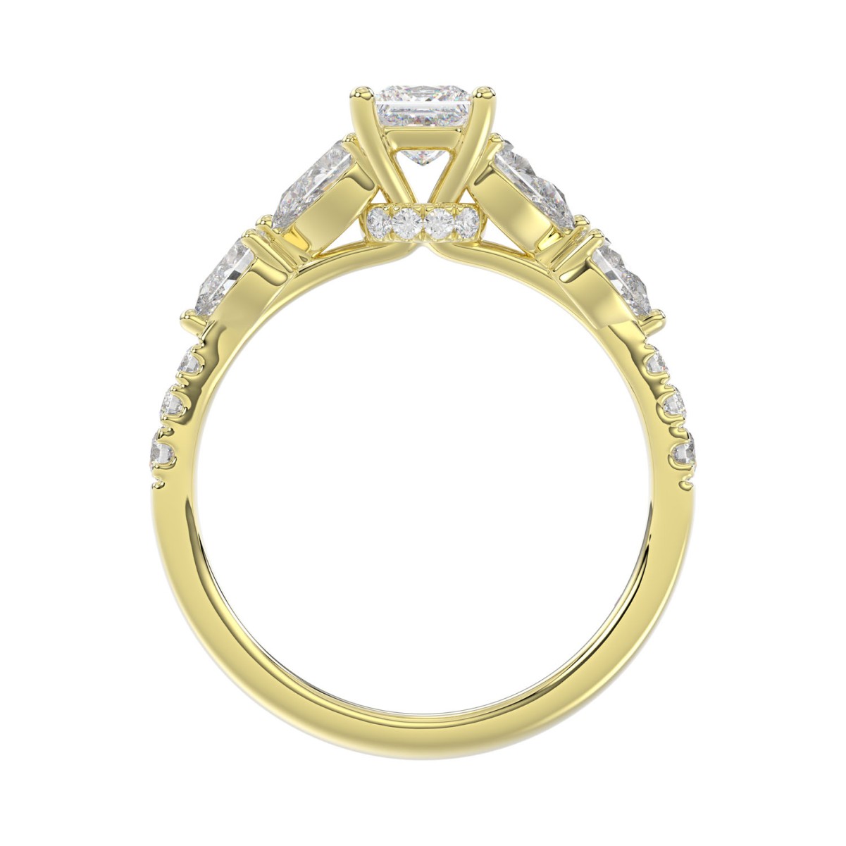 18K YELLOW GOLD 1 1/4CT ROUND/PEAR/PRINCESS DIAMOND LADIES RING (CENTER STONE PRINCESS DIAMOND 1/2CT)