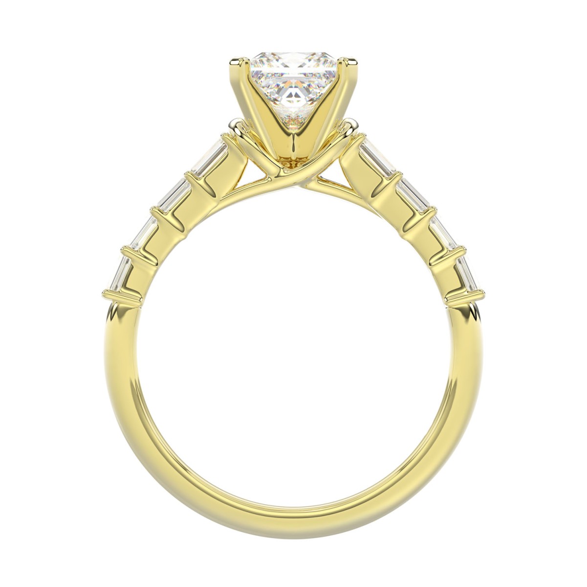 18K YELLOW GOLD 1 1/3CT BAGUETTE/PRINCESS DIAMOND LADIES SEMI MOUNT RING(CENTER STONE PRINCESS DIAMOND 1CT)