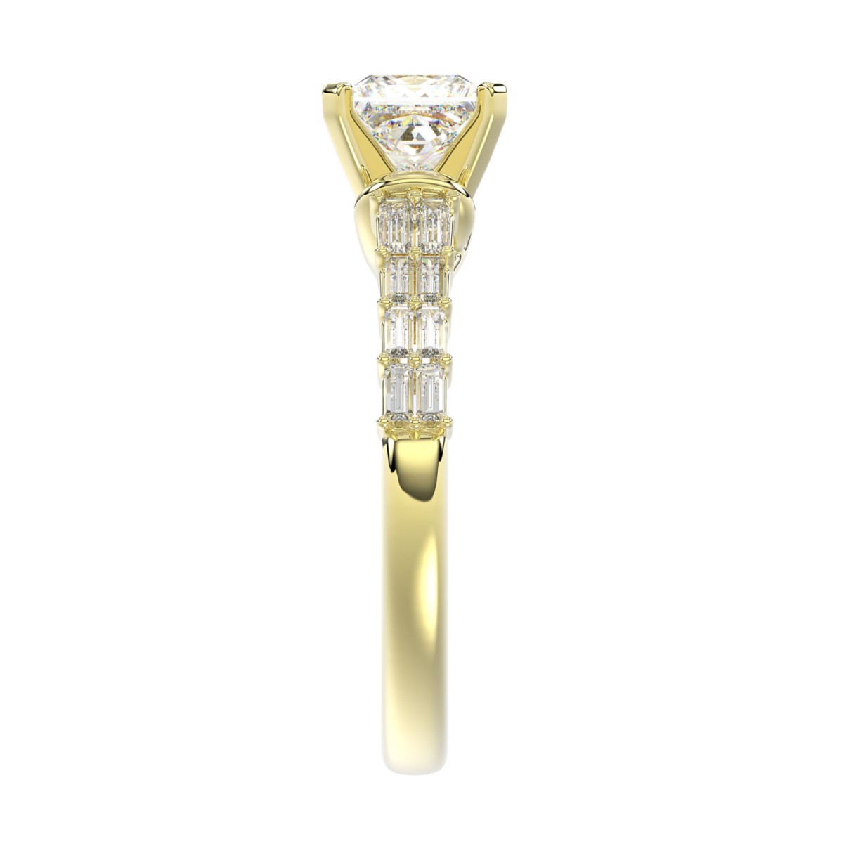 18K YELLOW GOLD 1 1/3CT BAGUETTE/PRINCESS DIAMOND LADIES SEMI MOUNT RING(CENTER STONE PRINCESS DIAMOND 1CT)