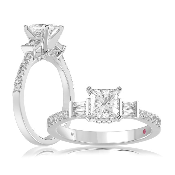 18K WHITE GOLD 1 1/4CT ROUND/PRINCESS/BAGUETTE DIA...