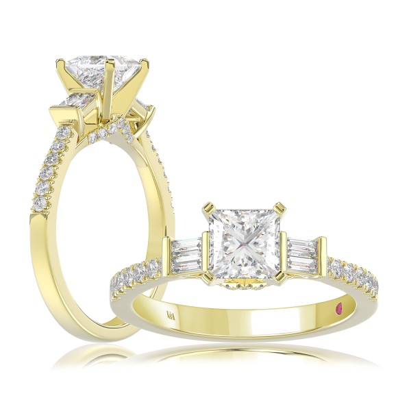 18K YELLOW GOLD 1 1/4CT ROUND/PRINCESS/BAGUETTE DI...