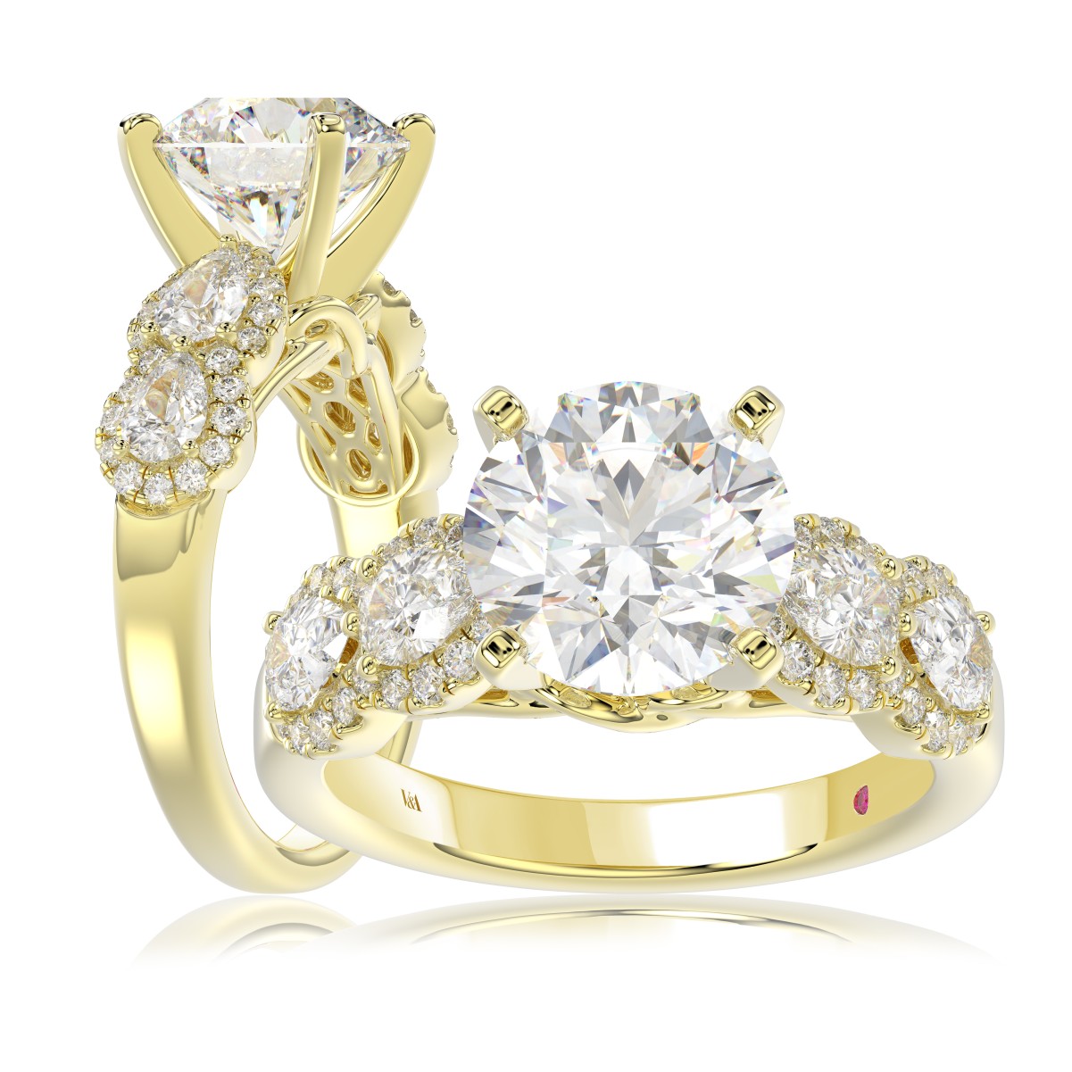 18 K YELLOW GOLD 4CT ROUND/PEAR DIAMOND LADIES RING(CENTER STONE ROUND DIAMOND 3CT)