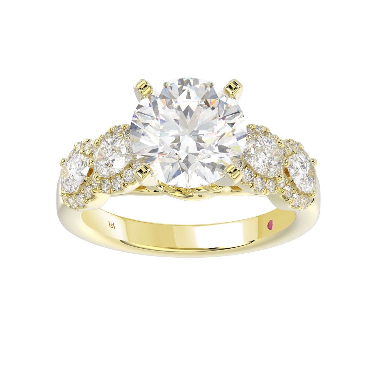 18 K YELLOW GOLD 4CT ROUND/PEAR DIAMOND LADIES RING(CENTER STONE ROUND DIAMOND 3CT)