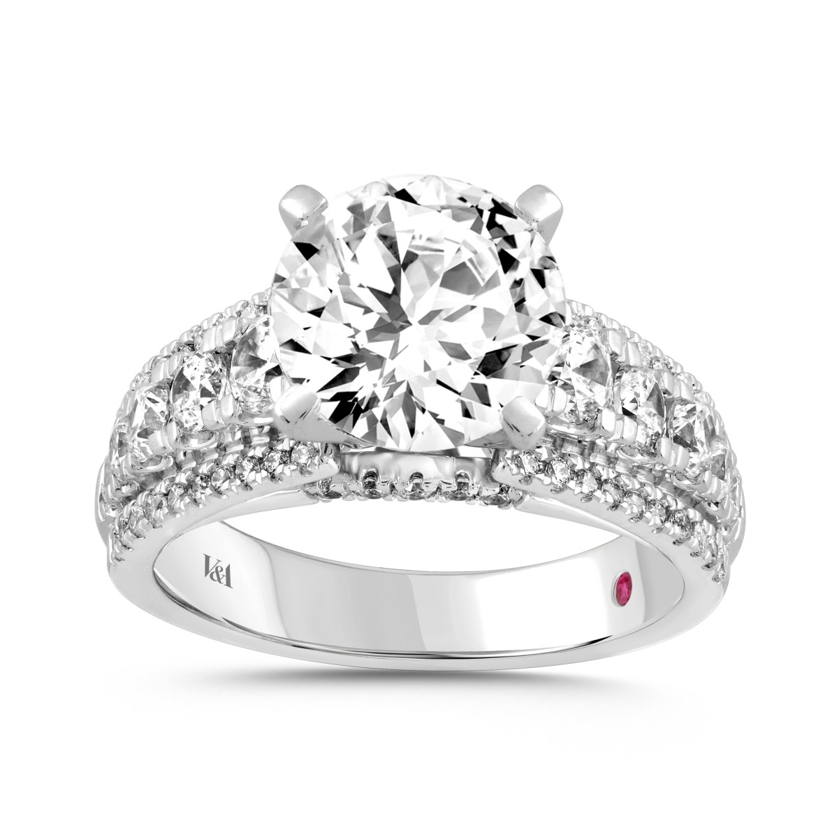 18K WHITE GOLD 4 1/4CT ROUND DIAMOND SEMI MOUNT LADIES RING (CENTER STONE ROUND DIAMOND 3.00CT)