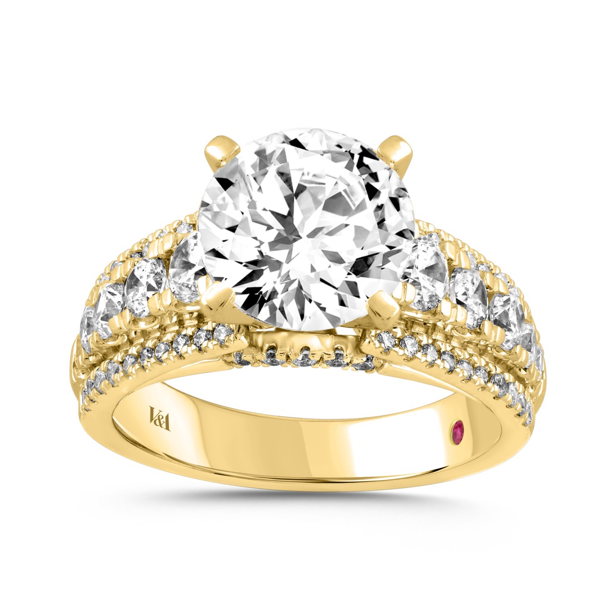 18K YELLOW GOLD 4 1/4CT ROUND DIAMOND SEMI MOUNT LADIES RING (CENTER STONE ROUND DIAMOND 3.00CT)