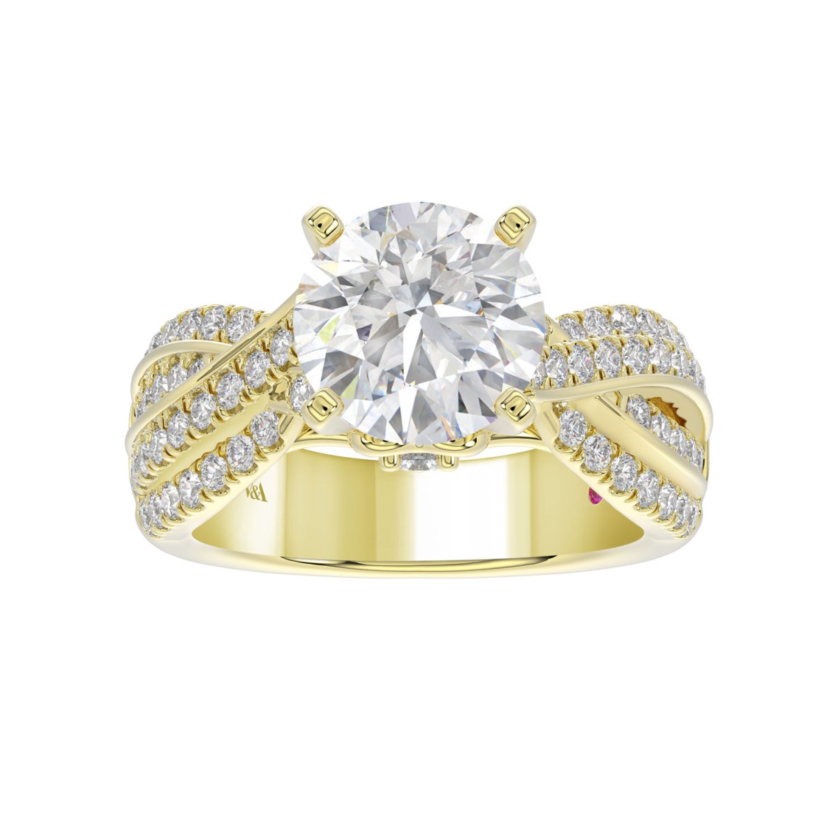 18K YELLOW GOLD 3 3/4CT ROUND DIAMOND SEMI MOUNT LADIES RING (CENTER STONE ROUND DIAMOND 3.00CT)