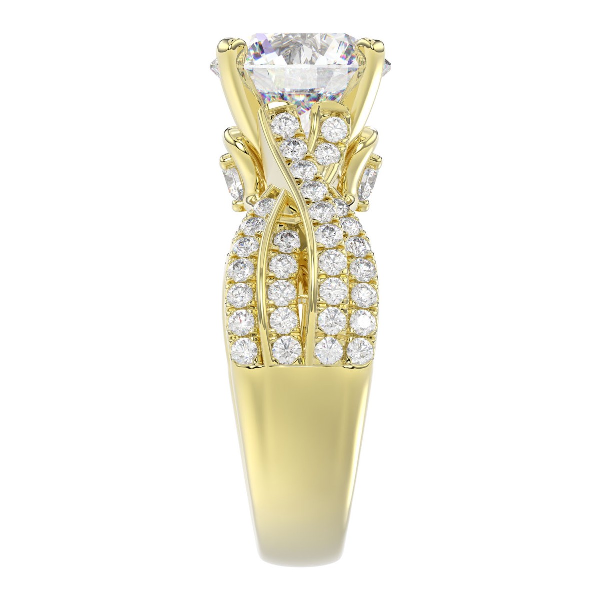 18K YELLOW GOLD 3 3/4CT ROUND DIAMOND SEMI MOUNT LADIES RING (CENTER STONE ROUND DIAMOND 3.00CT)