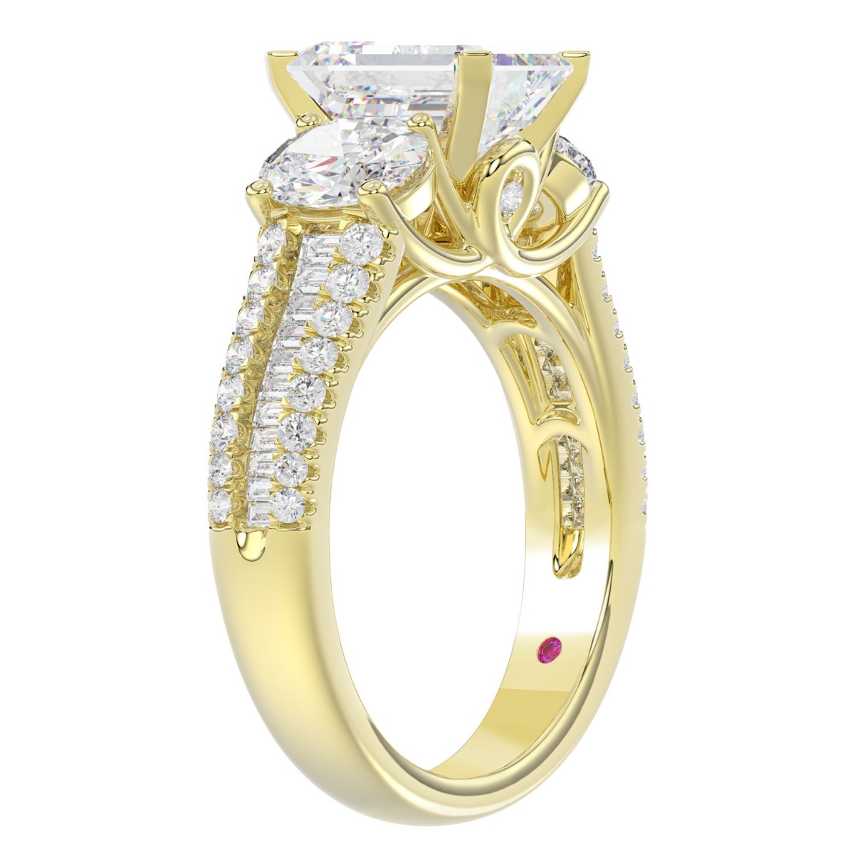 18K YELLOW GOLD 3 1/2CT ROUND DIAMOND LADIES SEMI MOUNT RING(CENTER STONE EMERALD DIAMOND 2CT)