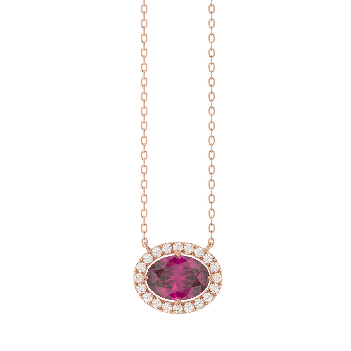 18K ROSE GOLD 1 1/6CT ROUND/OVAL DIAMOND LADIES NECKLACE(COLOR STONE OVAL RUBY DIAMOND 1CT)