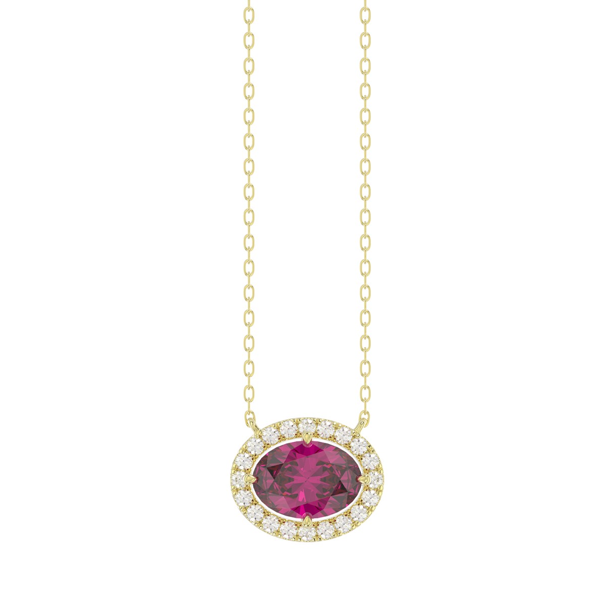 18K YELLOW GOLD 1/6CT ROUND/OVAL DIAMOND LADIES NECKLACE (COLOR STONE OVAL RUBY DIAMOND 1.05CT)
