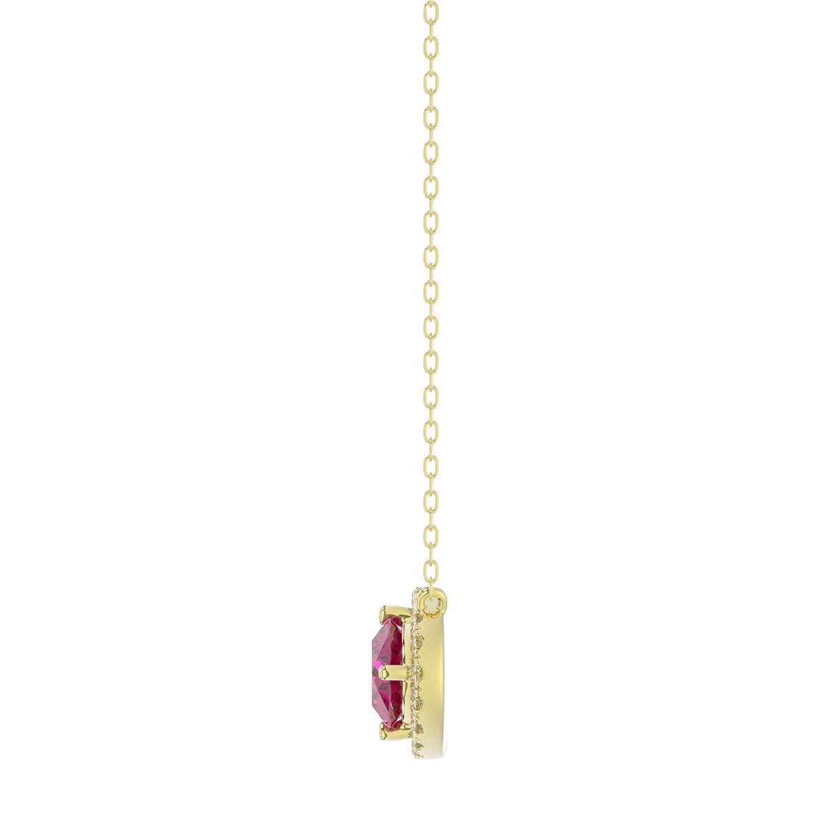 18K YELLOW GOLD 1/6CT ROUND/OVAL DIAMOND LADIES NECKLACE (COLOR STONE OVAL RUBY DIAMOND 1.05CT)