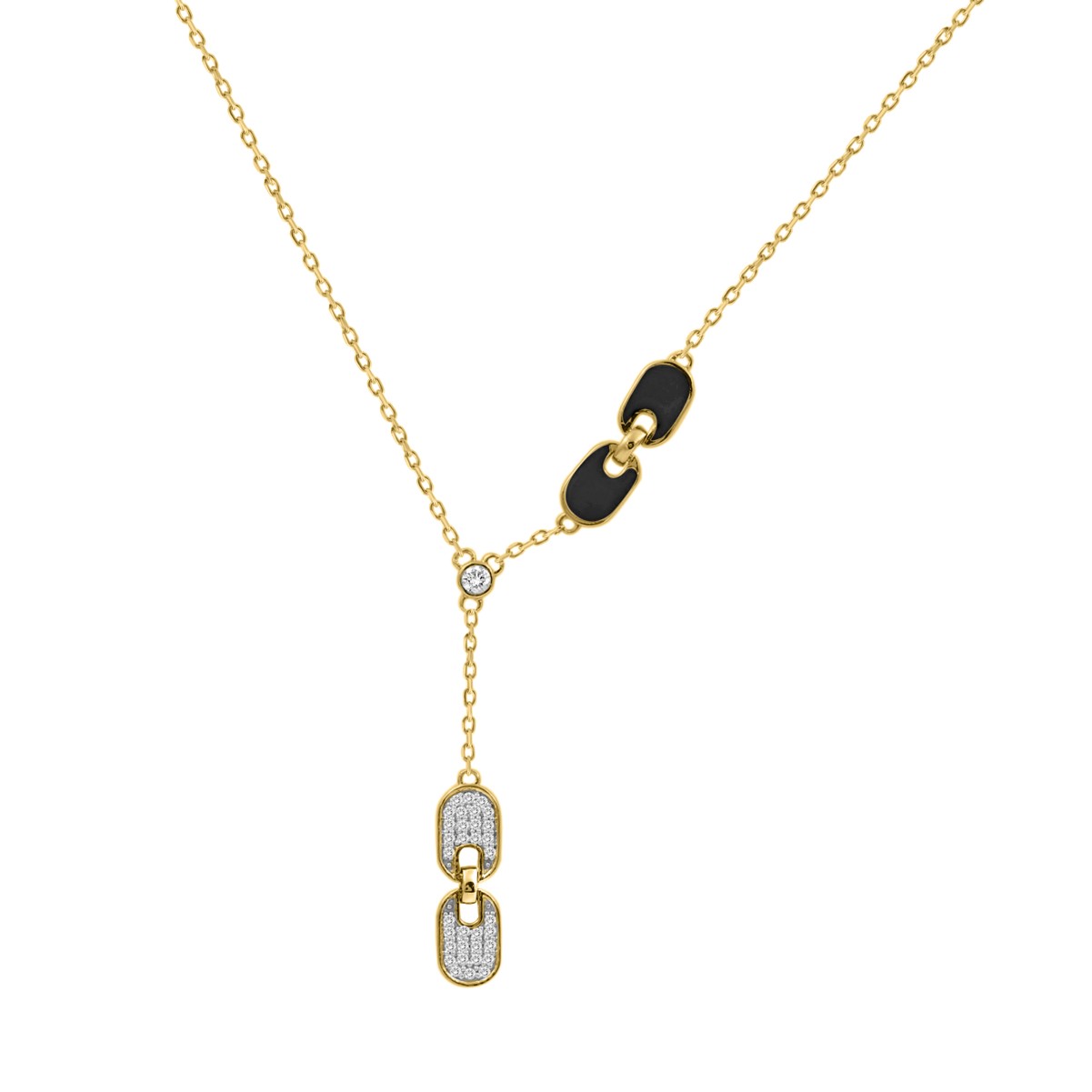 18K YELLOW GOLD 1/6CT ROUND DIAMOND LADIES NECKLACE (MIDNIGHT BLACK ENAMEL)