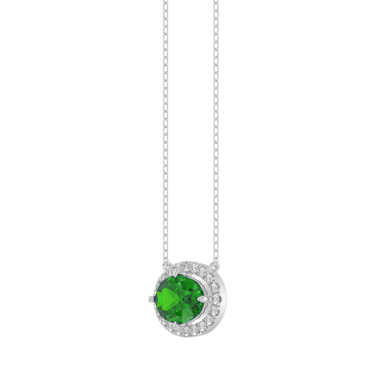 18K WHITE GOLD 1 1/6CT ROUND/OVAL DIAMOND LADIES NECKLACE(COLOR STONE OVAL GREEN EMERALD DIAMOND 1CT)