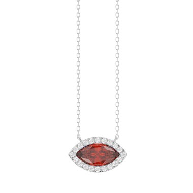 18K WHITE GOLD 7/8CT ROUND/MARQUISE DIAMOND LADIES NECKLACE(COLOR STONE MARQUISE RUBY DIAMOND 3/4CT)