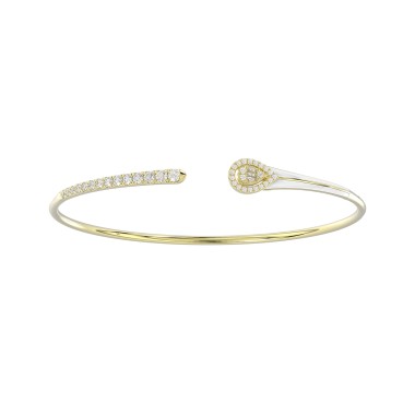 18K YELLOW GOLD 1/2CT ROUND/BAGUETTE DIAMOND LADIES BANGLE (SOFT WHITE ENAMEL)