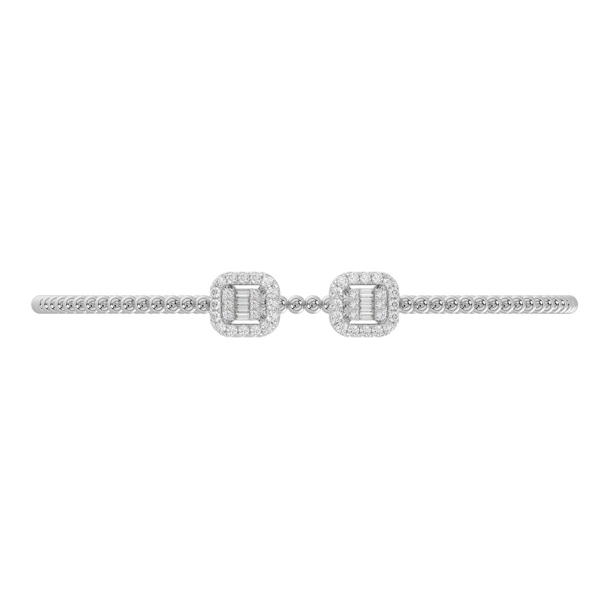 18K WHITE GOLD 1/3CT ROUND/BAGUETTE DIAMOND LADIES BANGLE 