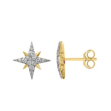 18K YELLOW GOLD 1/6CT ROUND DIAMOND LADIES EARRINGS 