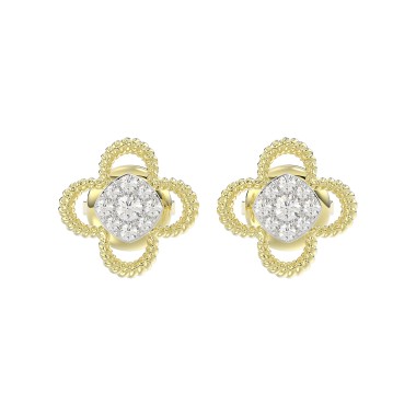 18K YELLOW GOLD 1/6CT ROUND DIAMOND LADIES EARRINGS 