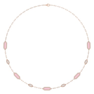 18K ROSE GOLD 3/4CT ROUND DIAMOND LADIES NECKLACE (AURORA PINK ENAMEL)