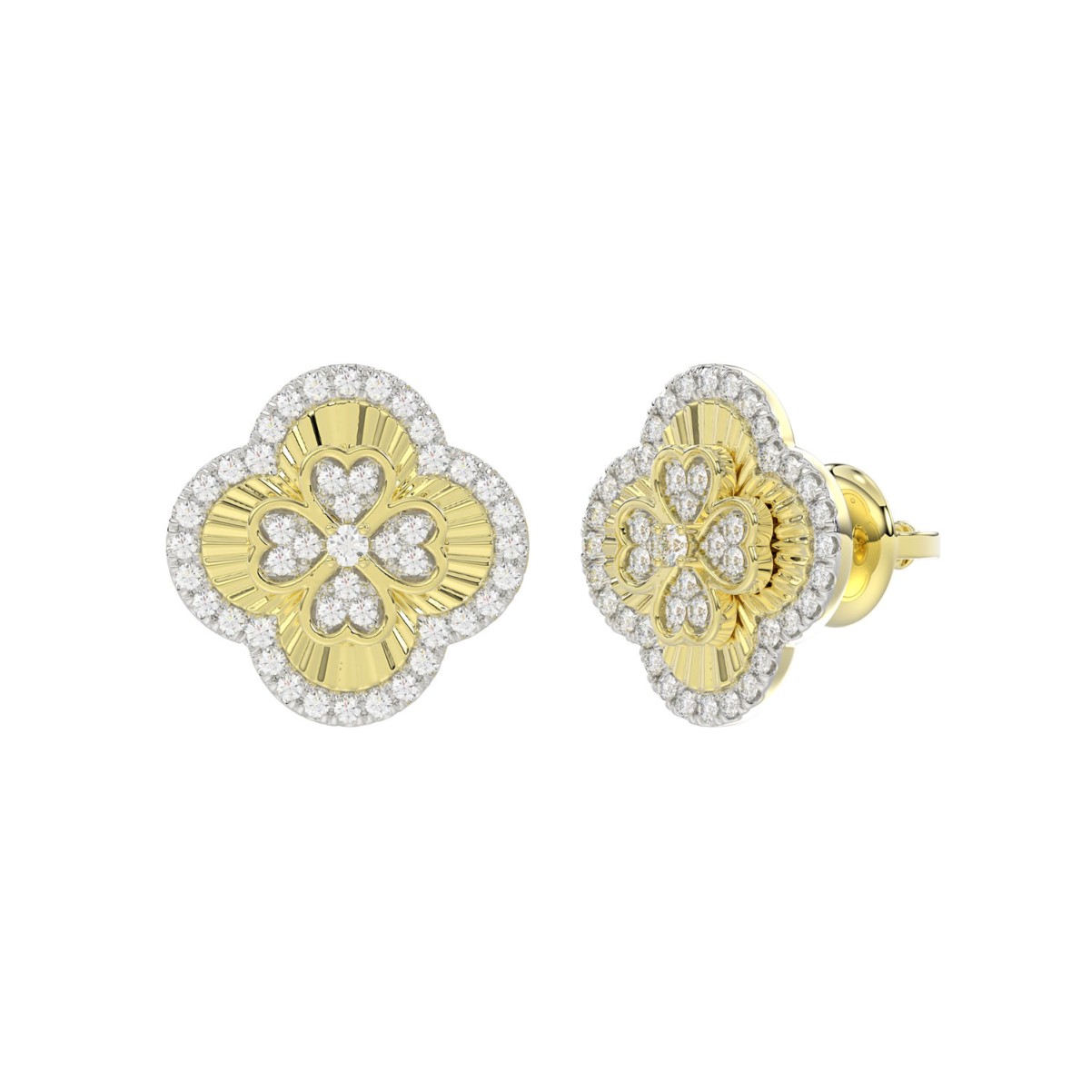 18K YELLOW GOLD 1/2CT ROUND DIAMOND LADIES EARRINGS 