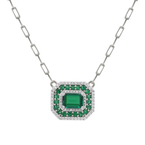 18K WHITE GOLD 3/4CT ROUND/EMERALD DIAMOND LADIES ...