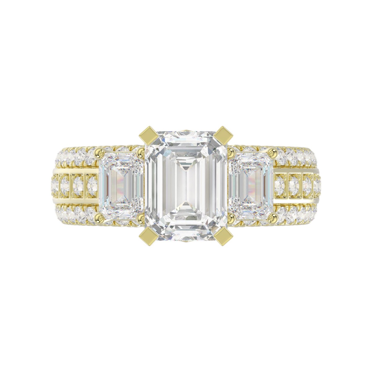 18K YELLOW GOLD 1/2CT ROUND/EMERALD DIAMOND LADIES RING(CENTER STONE EMERALD DIAMOND 2CT)
