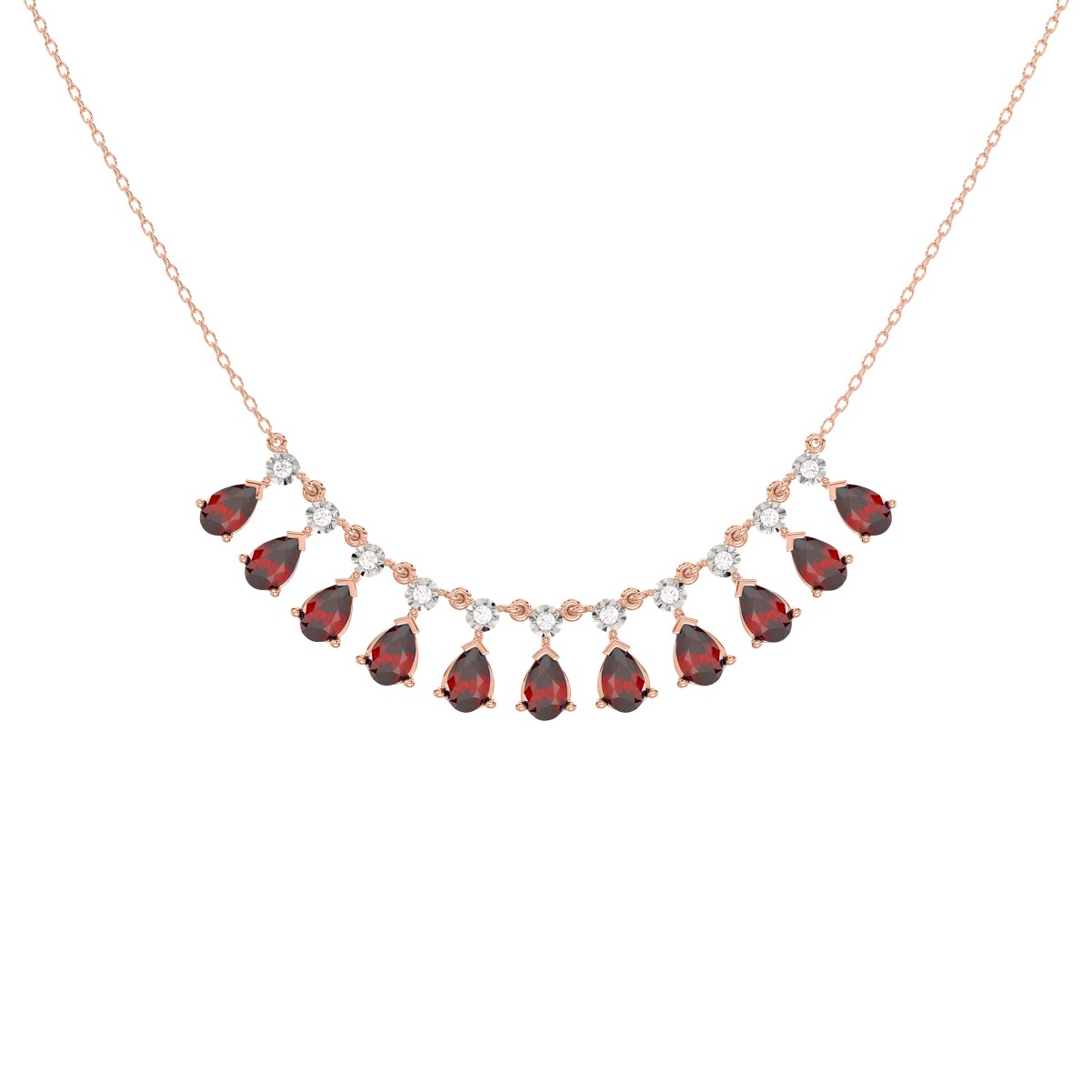 18K ROSE GOLD 2 7/8CT ROUND/PEAR DIAMOND LADIES NECKLACE(COLOR STONE PEAR RUBY DIAMOND 2 7/8CT)