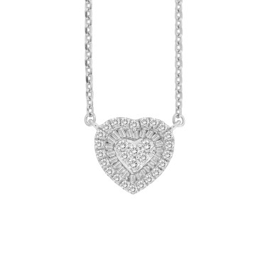 18K WHITE GOLD 1/2CT ROUND/BAGUETTE DIAMOND LADIES NECKLACE 