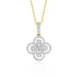 18K YELLOW GOLD 3/8CT ROUND/BAGUETTE DIAMOND LADIES PENDANT WITH CHAIN  