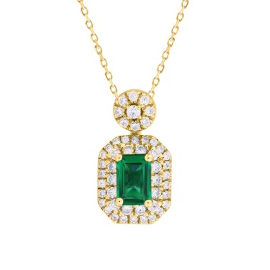 18K YELLOW GOLD 7/8CT ROUND/EMERALD DIAMOND LADIES PENDANT WITH CHAIN(COLOR STONE EMERALD DIAMOND 1/2CT)