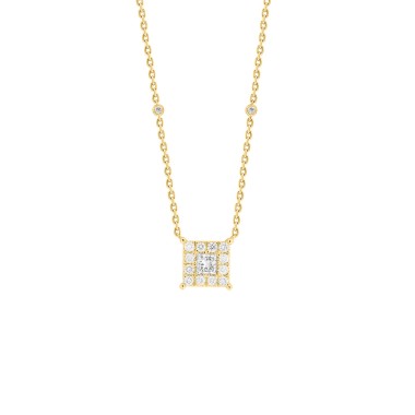 18K YELLOW GOLD 7/8CT ROUND/PRINCESS DIAMOND LADIES NECKLACE 