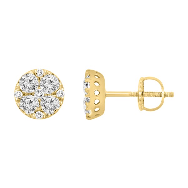 18K YELLOW GOLD 1 1/2CT ROUND DIAMOND LADIES EARRI...